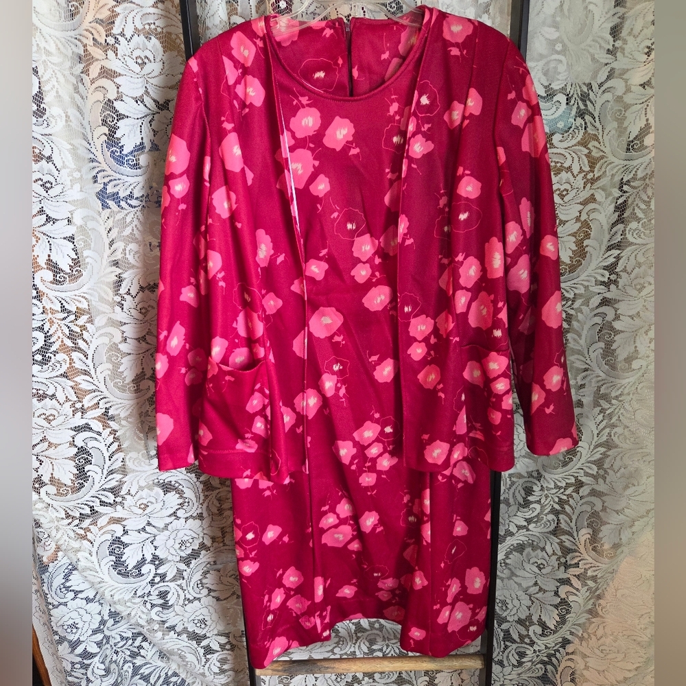 Vintage 60s Sears Floral Pink Dress and Jacket Set